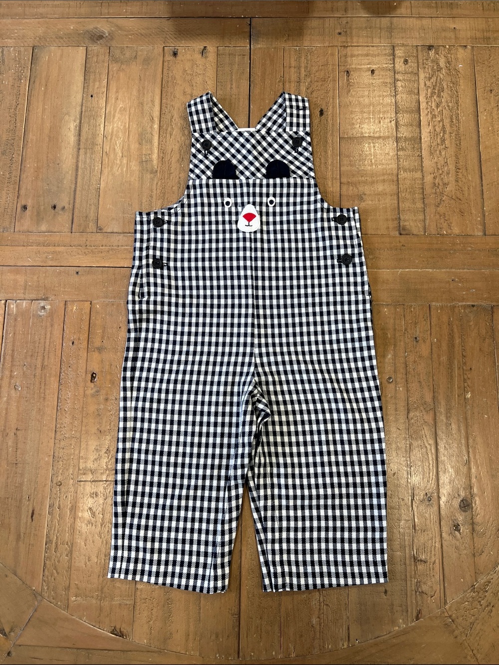 Florence Eiseman checkered plaid bear face overalls 24 months